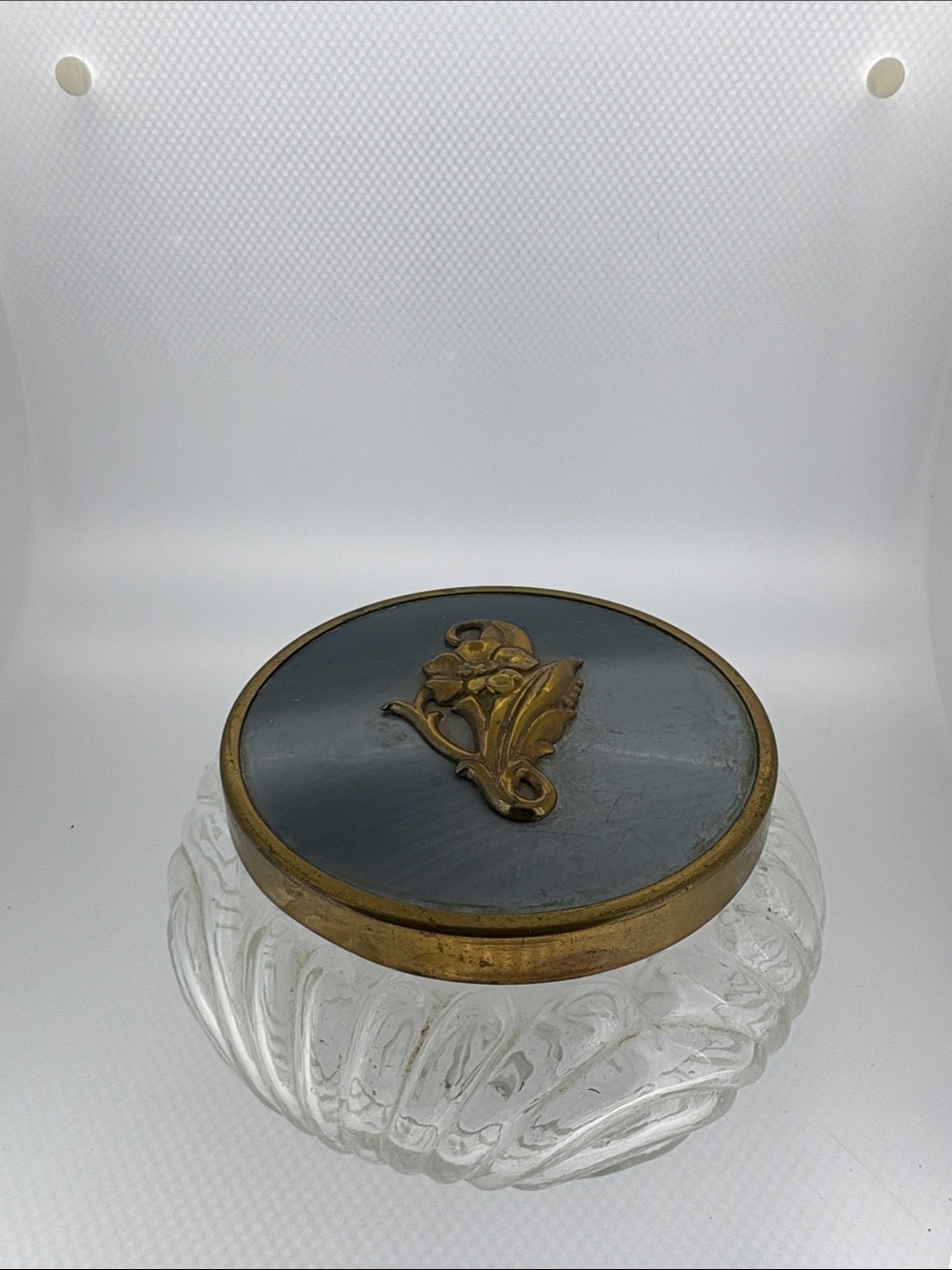 Vintage Glass.Vanity Powder Jar